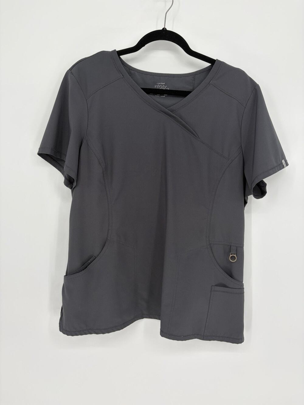 Cherokee Infinity XL Gray Stretch Scrub Top Mock Wrap Medical Nurse Uniform